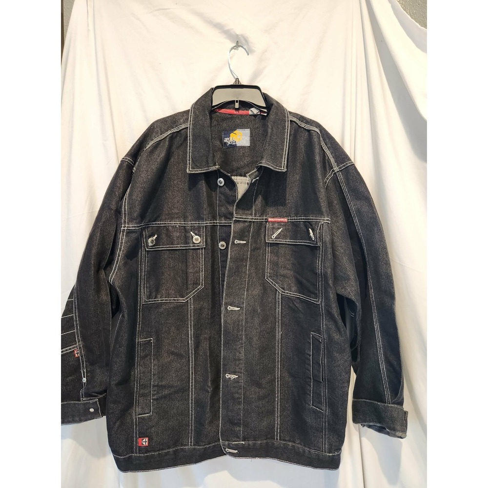 Southpole Mens XL Black Denim Jacket White Contrast Stitch Streetwear Y2K Baggy